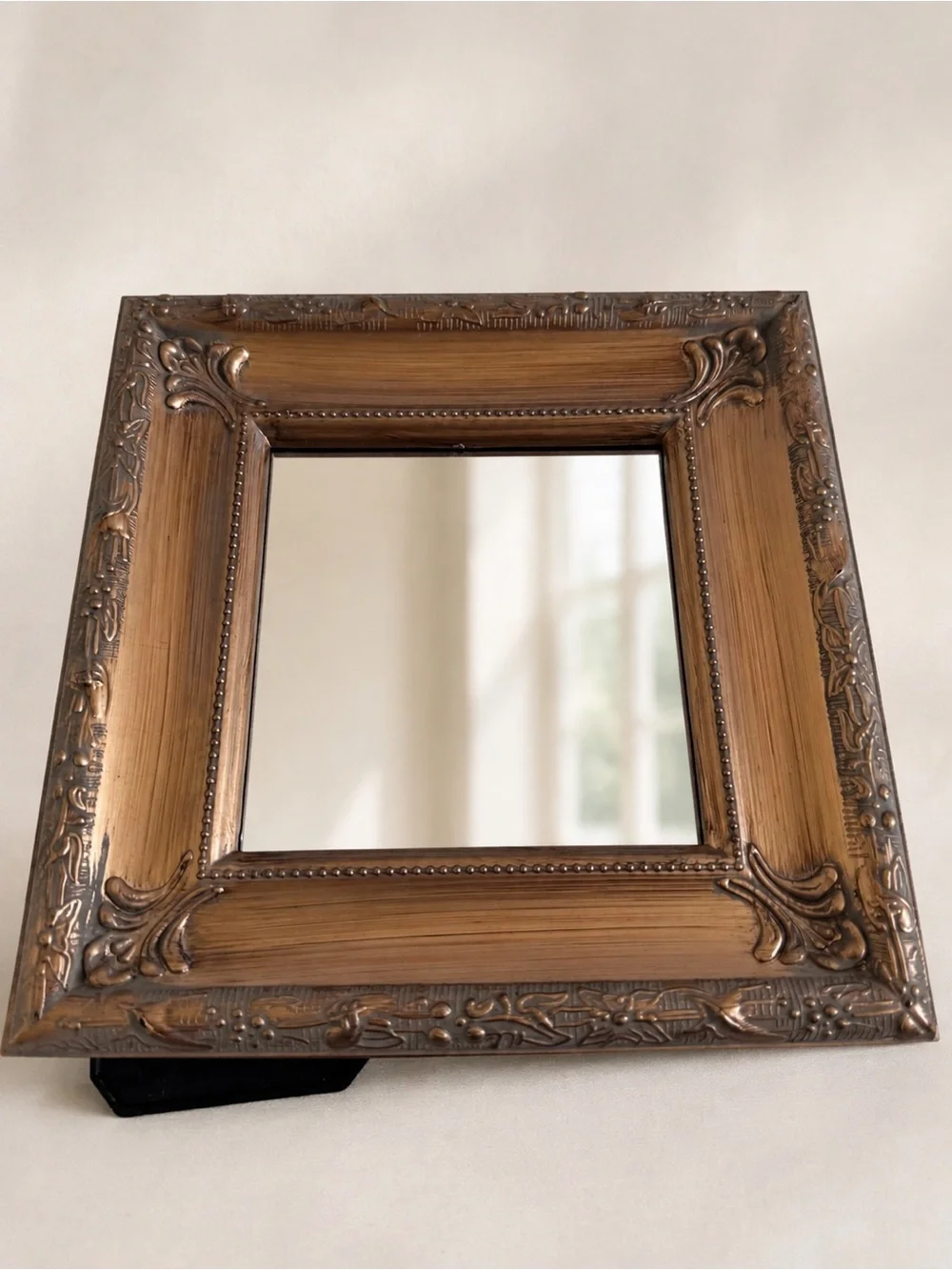Ornate Bronze Tone Table Wall Mirror Baroque Hollywood Regency Vanity Decor